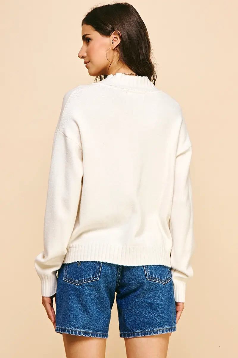 COLLARED VNECK SWEATER W/FRONT POCKETS