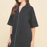 V NECK STITCH MINI DRESS