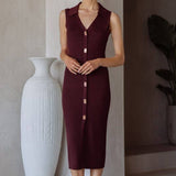 Sleeveless Midi Dress With Gold Twist Lock Buttons