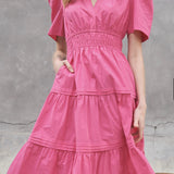 POUF SSLV TIERED MIDI DRESS
