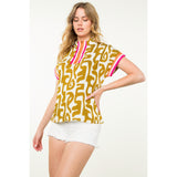 SSLV PRINT TOP W/CONTRASTING DETAIL (Additional Colors)