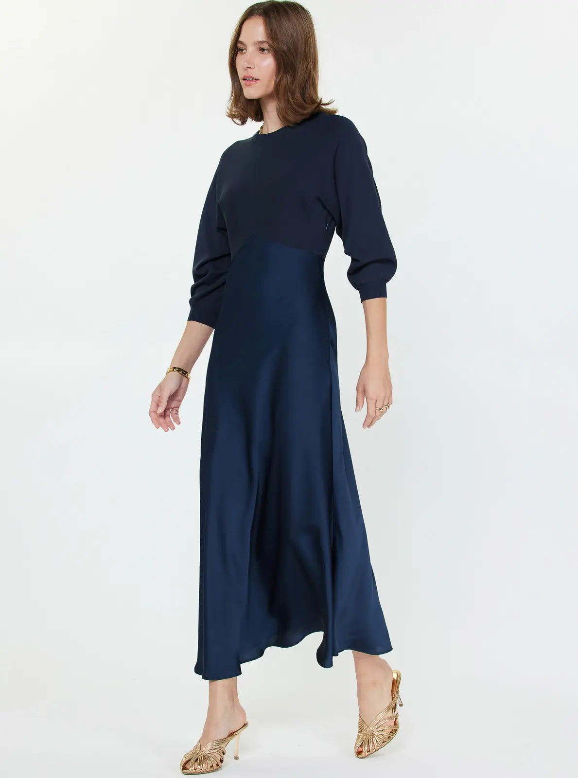 3/4 SLV MIXED MEDIA DRESS