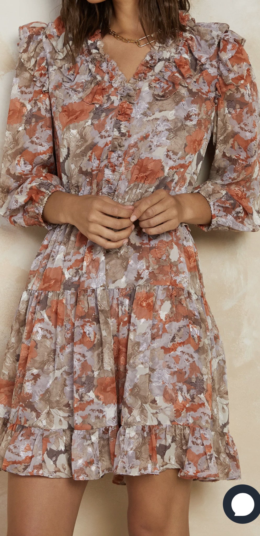 RUFFLE V NECK TIERED PICOT DRESS