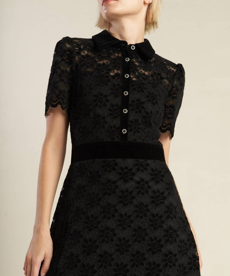 SSLV WOVEN LACE MIDI DRESS