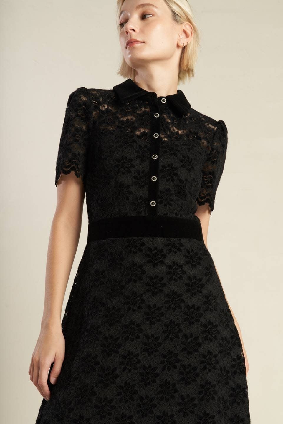 SSLV WOVEN LACE MIDI DRESS