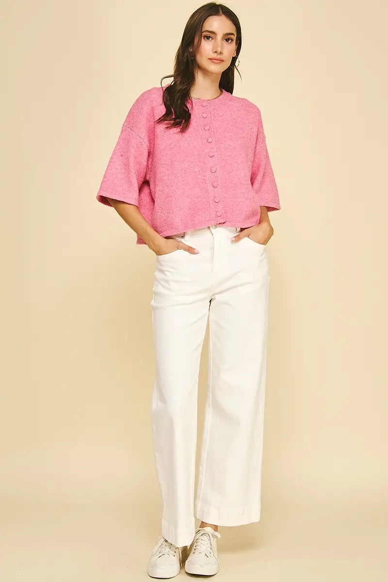 BUTTON DOWN SSLV SWEATER