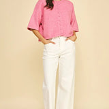 BUTTON DOWN SSLV SWEATER