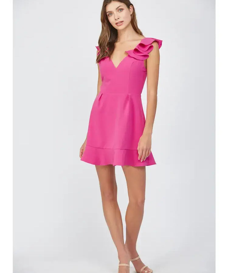 RUFFLED SHOULDER OPEN BACK MINI