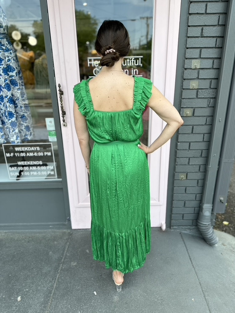 DOUBLE LAYER RUFFLE SSLV CRINKLE MIDI
