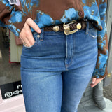 Choc Braided Faux Leather Gold Studded Buckle Detail Belt