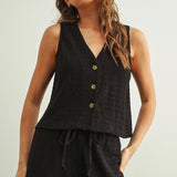 CRINKLED SLVLESS TOP