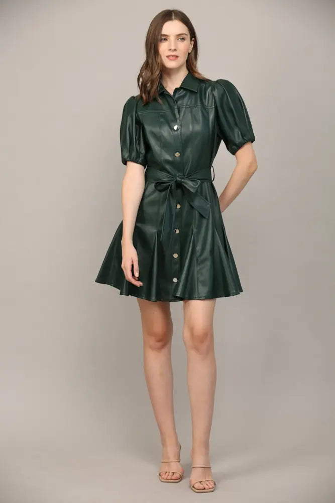 SSLV FAUX LEATHER DRESS