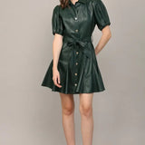 SSLV FAUX LEATHER DRESS