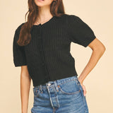 CABLE KNIT SHORT SLEEVE CARDIGAN