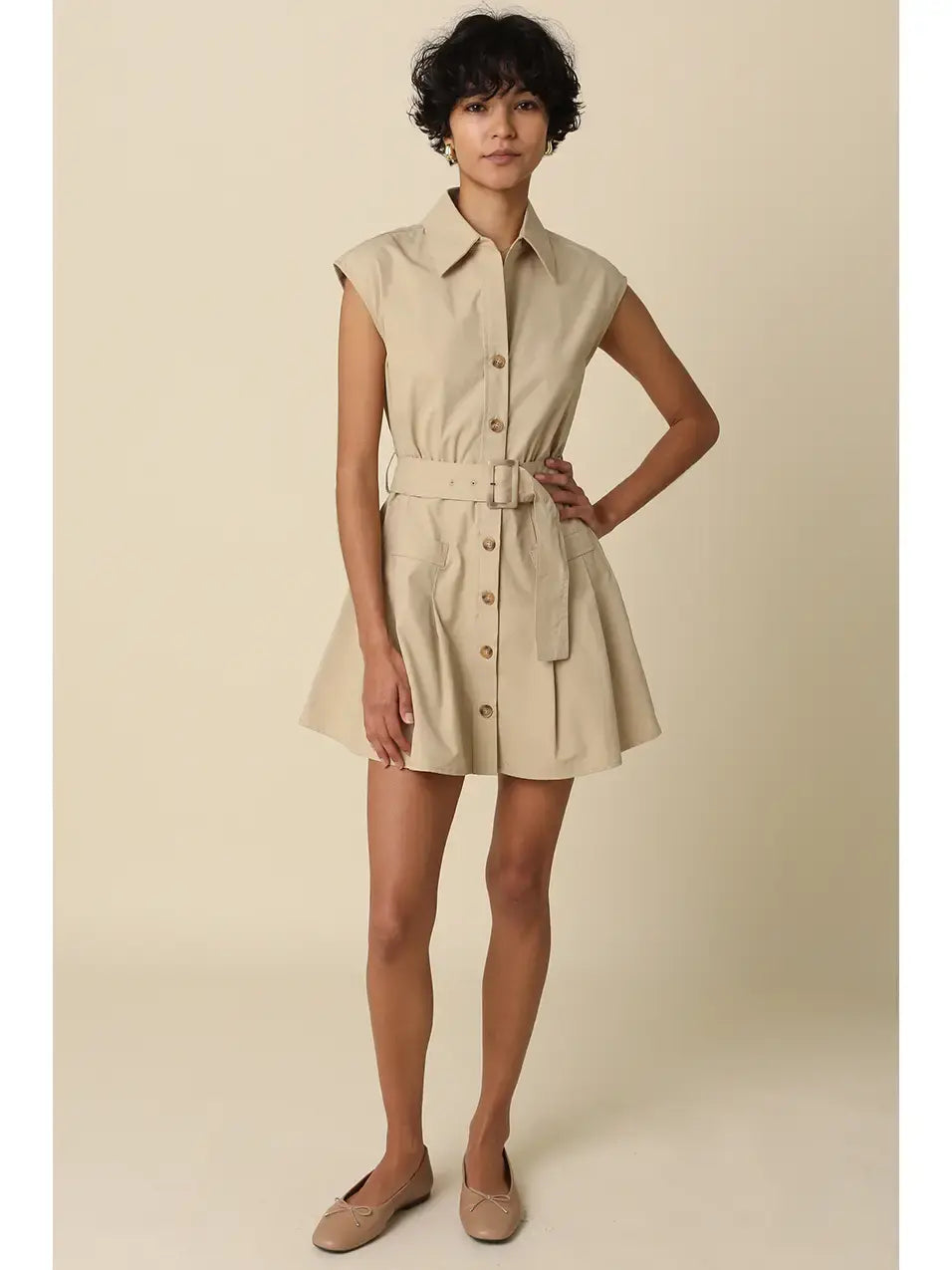 DONNA BELTED SLVLESS SHIRT DRESS