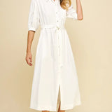 LINEN BUTTON DOWN MIDI DRESS