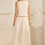 SMOCKED WAIST POPLIN MAXI SKIRT