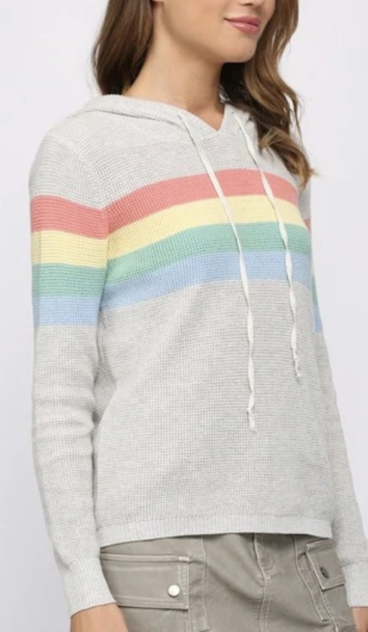 WAFFLE KNIT STRIPED HOODIE