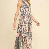 SLEEVELESS PRINT TIERED MAXI DRESS
