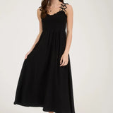 BOW STRAP SMOCKED MIDI DRESS
