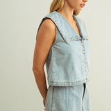 SAILOR COLLAR DENIM TOP