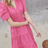 POUF SSLV TIERED MIDI DRESS