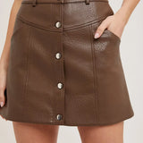 FAUX LEATHER BUTTON DOWN MINI SKIRT