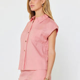 CAP SLEEVE BUTTON DOWN BLOUSE