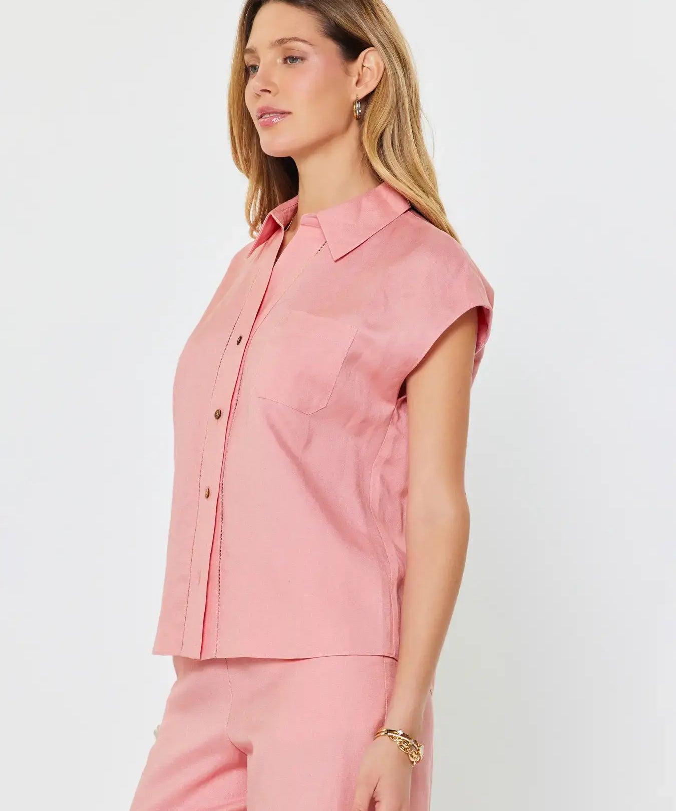 CAP SLEEVE BUTTON DOWN BLOUSE