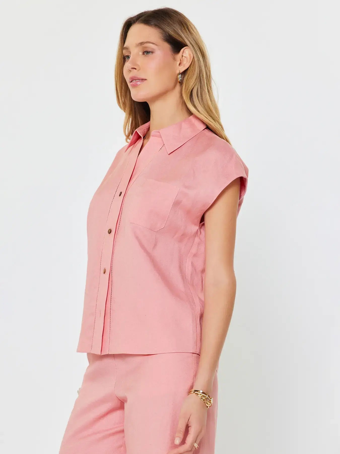 CAP SLEEVE BUTTON DOWN BLOUSE