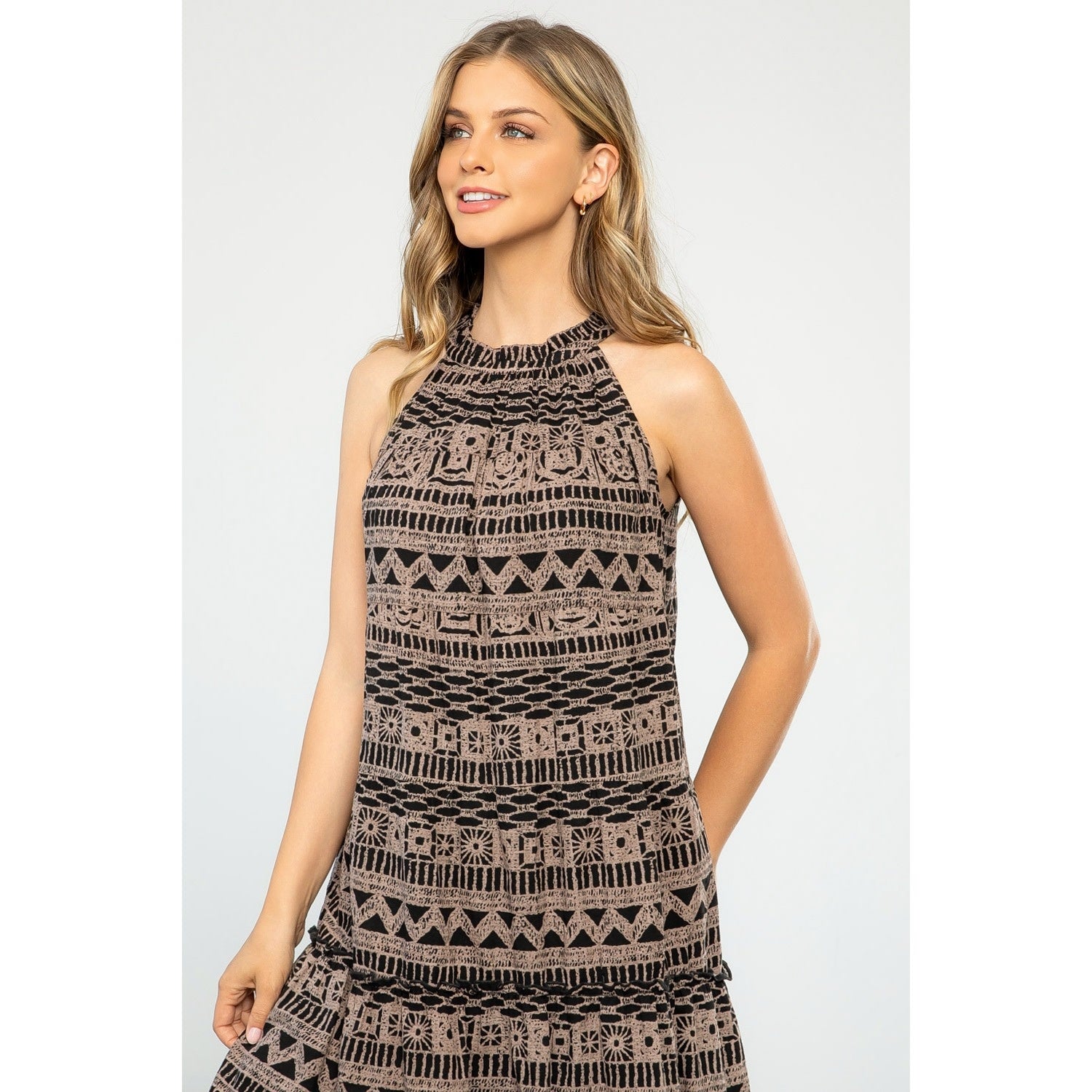 HALTER TIERED PRINT DRESS