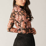 SHEER FLORAL LSLV BLOUSE