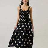 EMERSON DOT RUCHED MIDI DRESS
