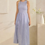 SLVLESS STRIPED SMOCKED MAXI DRESS