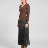 Metallic Ribbed Knit Scallop-Neck Top