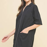 V NECK STITCH MINI DRESS