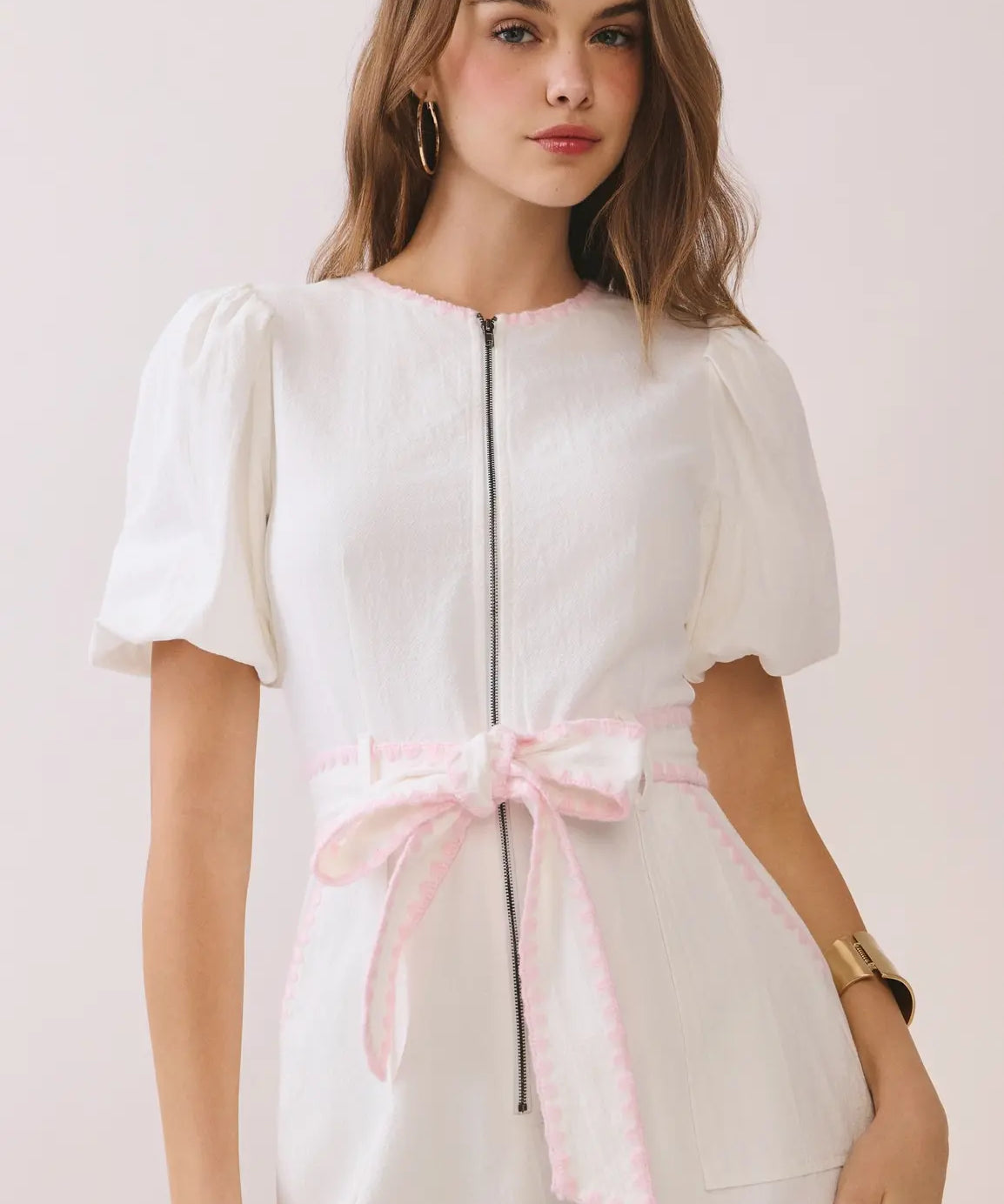 CONTRAST TRIM DETAIL ZIPPER MINI DRESS
