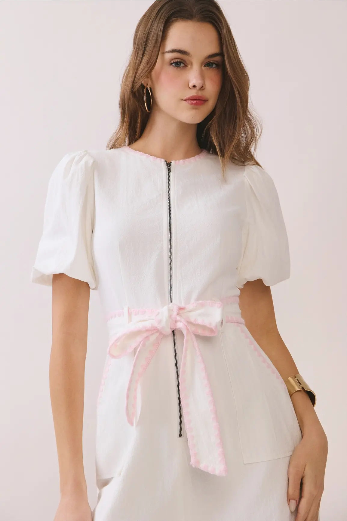 CONTRAST TRIM DETAIL ZIPPER MINI DRESS