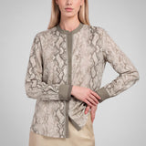 Snakeskin Printed Button-down Blouse
