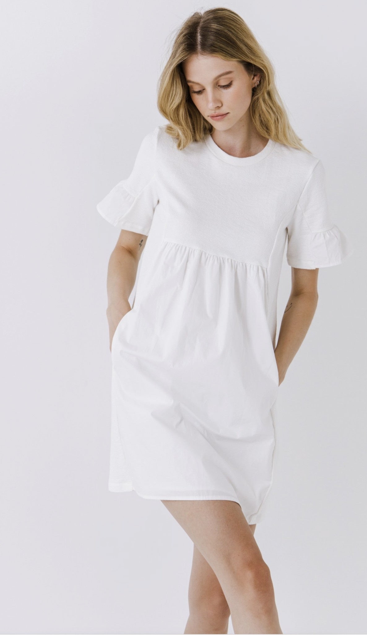 KNIT MIX MINI DRESS WITH POCKETS
