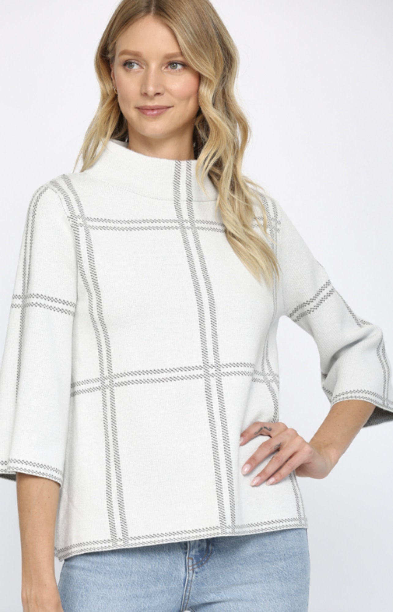 MOCK NECK SWEATER BELL SLEEVE