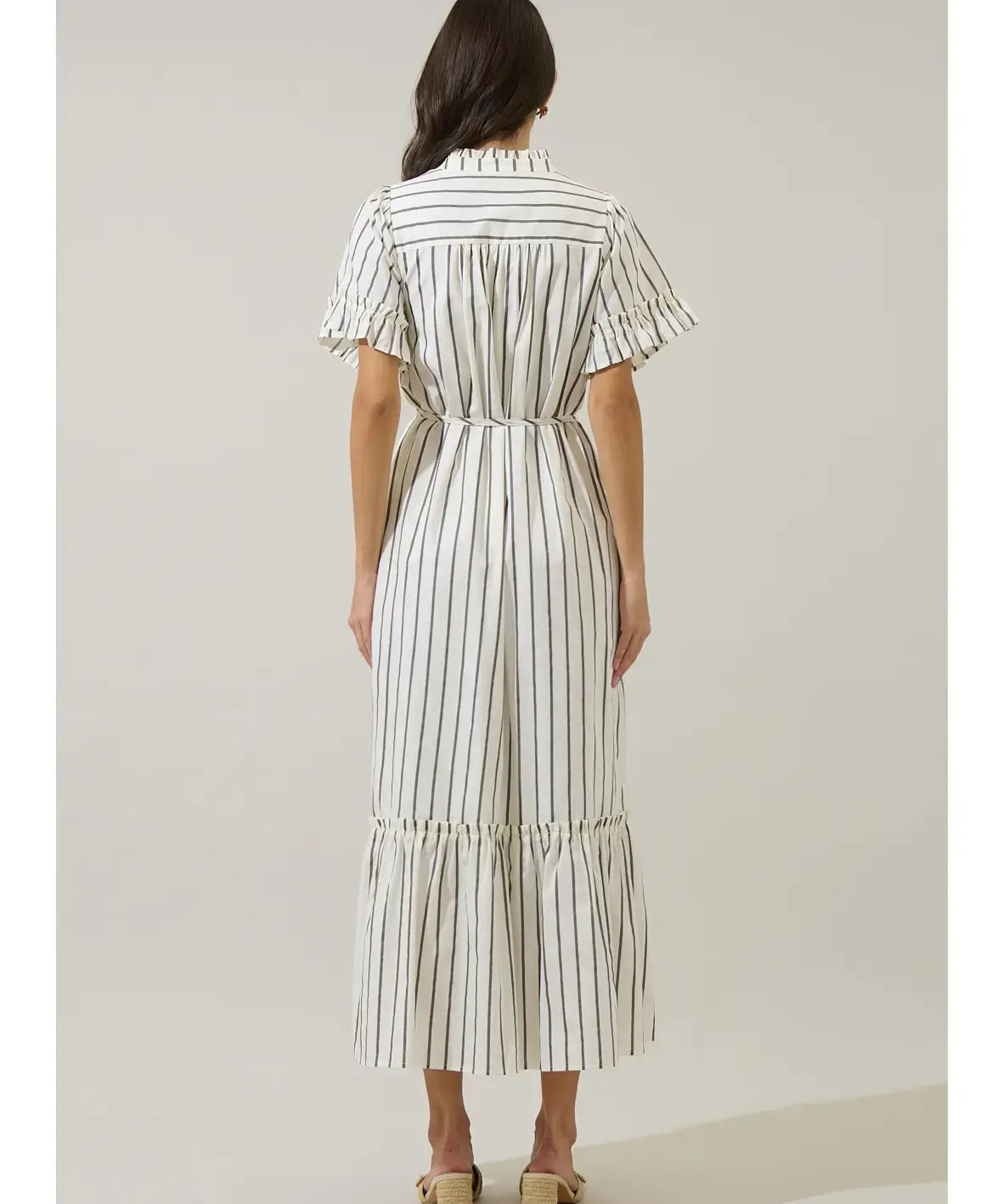 ALIYA STRIPED BUTTON UP MIDI DRESS