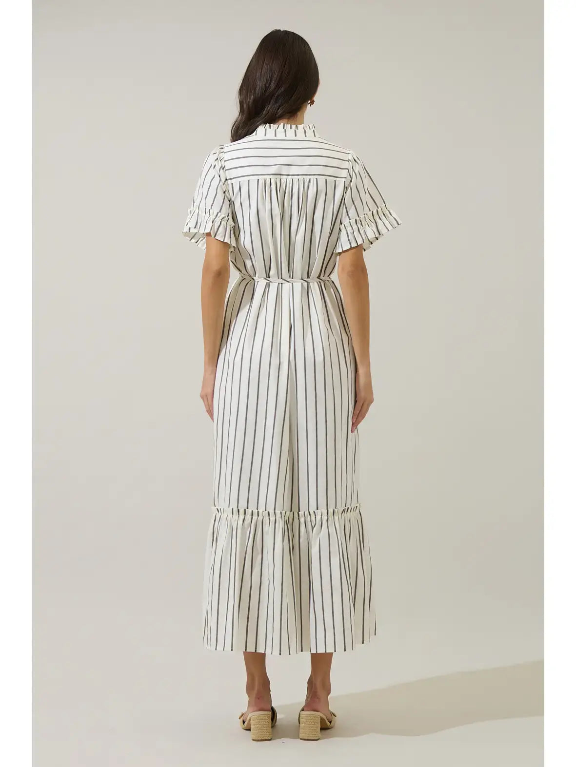 ALIYA STRIPED BUTTON UP MIDI DRESS