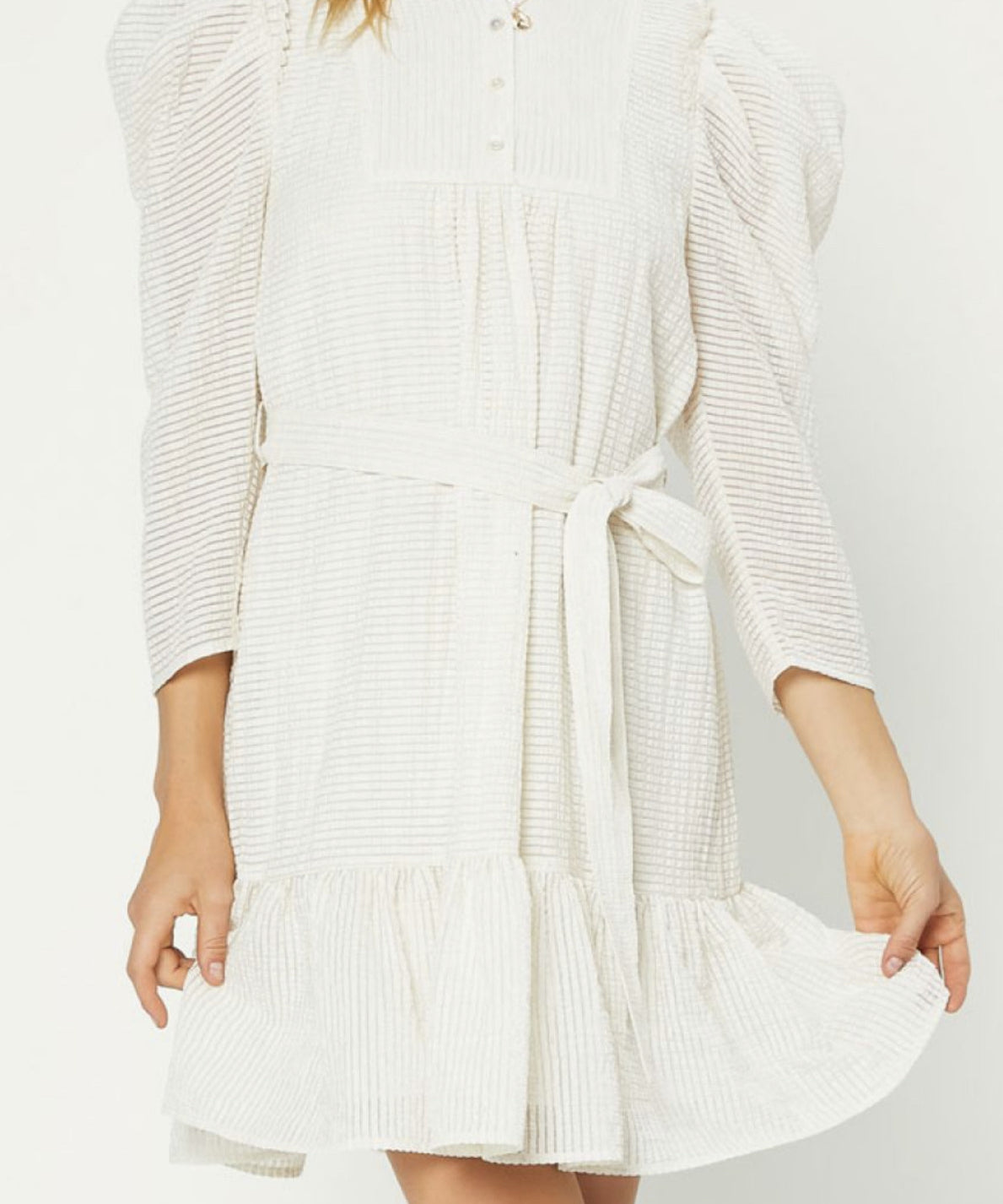 CRINKLED PUFF SLV MINI DRESS