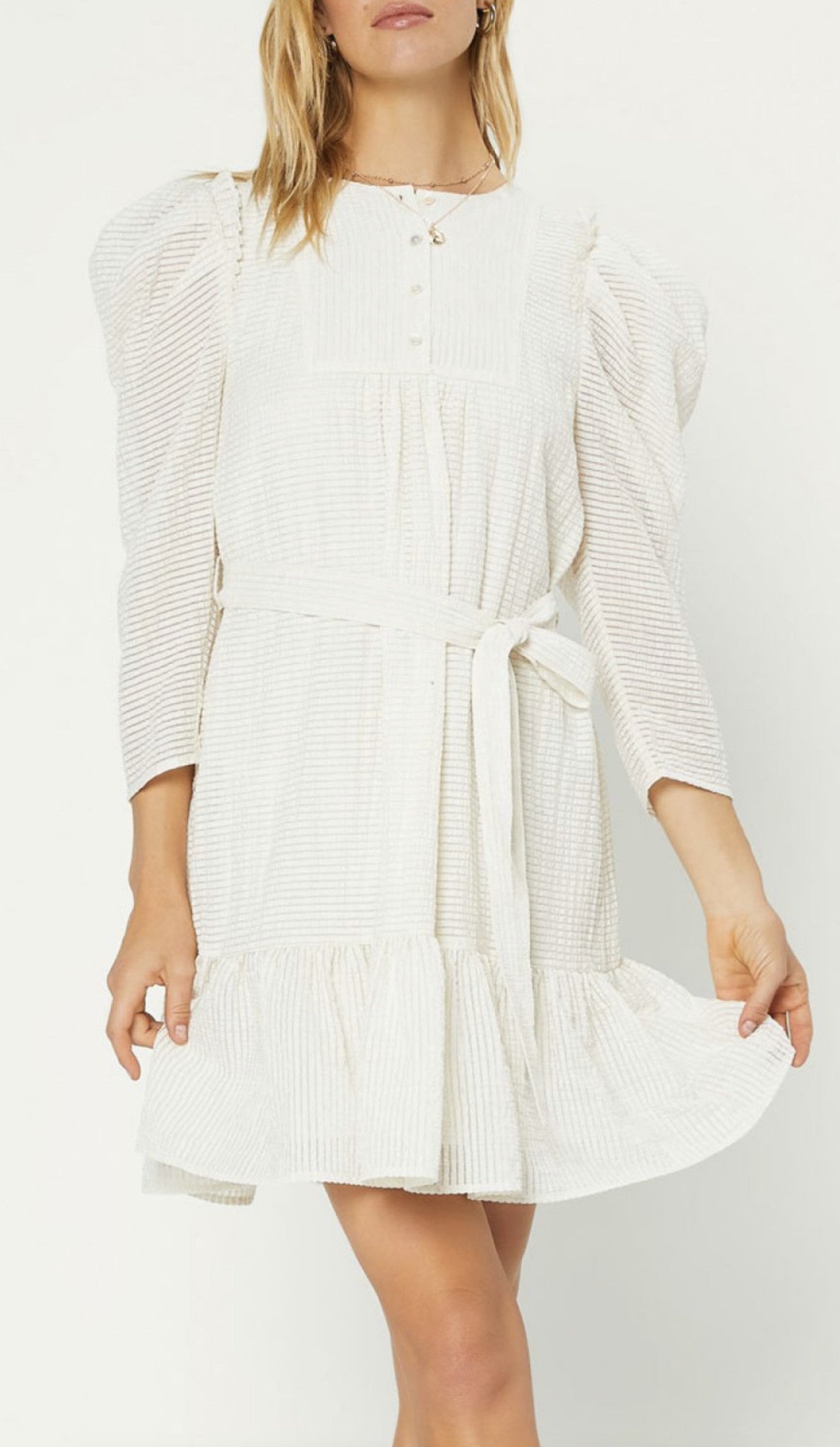 CRINKLED PUFF SLV MINI DRESS