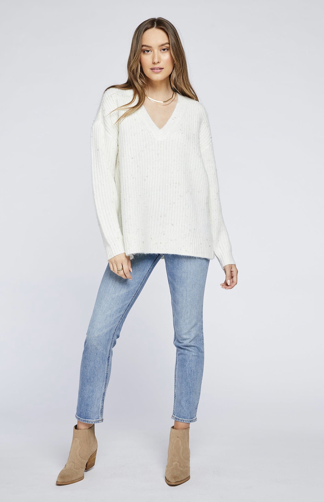 FLECK V NECK SWEATER