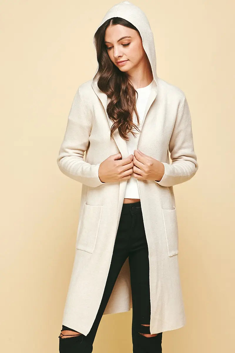 HOODED OPEN KNIT CARDIGAN