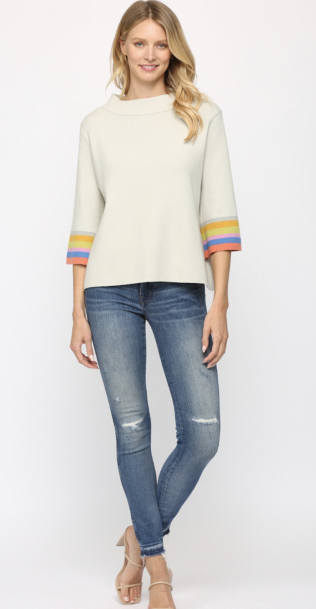 MOCK NECK BELL SLV W/STRIPES