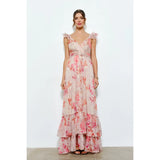 PEACH FLORAL SLVLESS MAXI