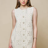 Pattern Embroidery Button Down Mini Shift Dress